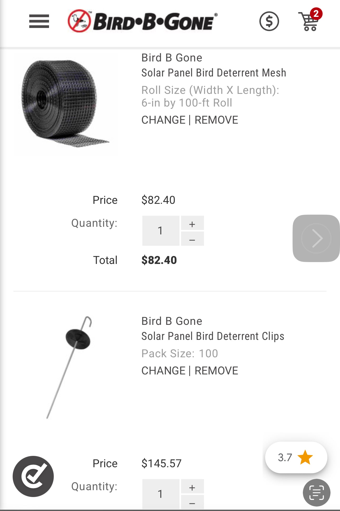 Bird-B-Gone solar panel exclusion mesh and clips
