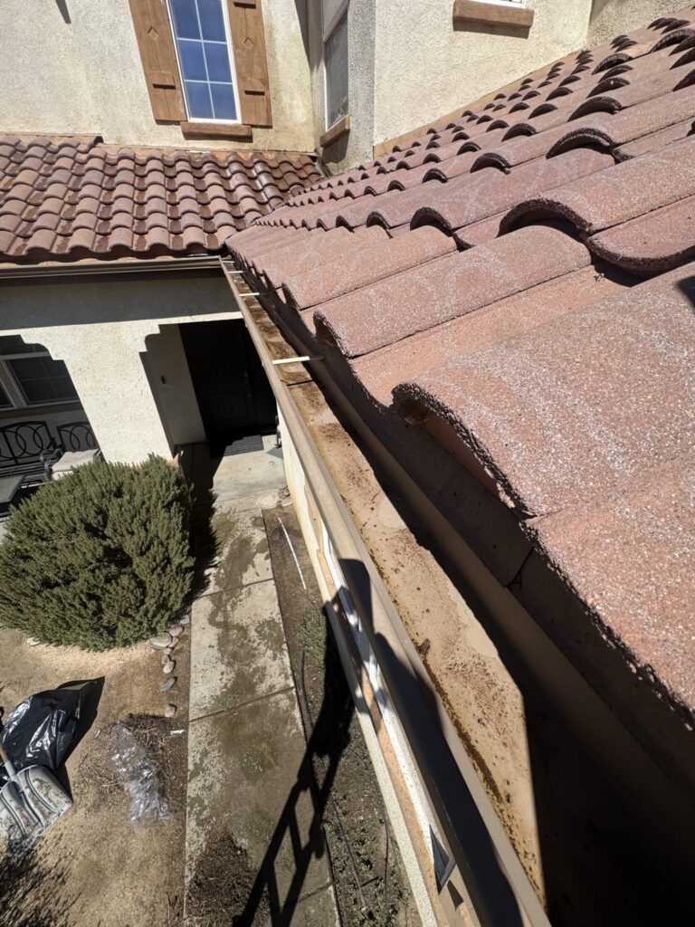 Gutter after pigeon-dropping removal