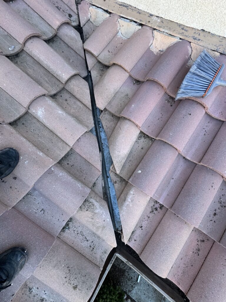 Roof valley after debris removal